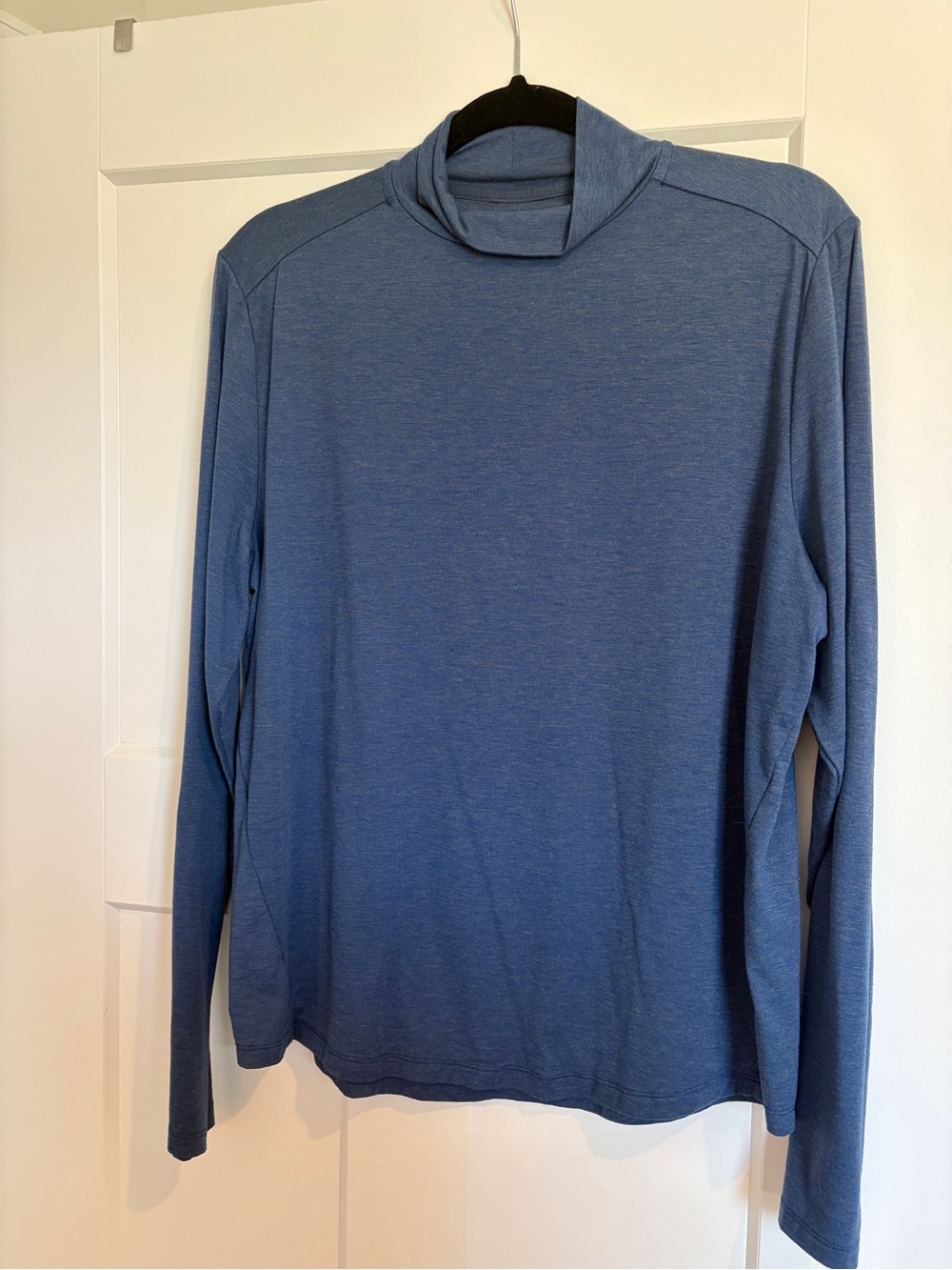 Ministry of Supply Blue Heather Mock Neck Long-Sleeve Merino-Blend Tee, Medium